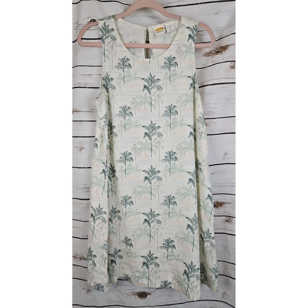 C&C California 100% Linen Palm Tree Print Dress M Womens NEW Lagenlook Coastal